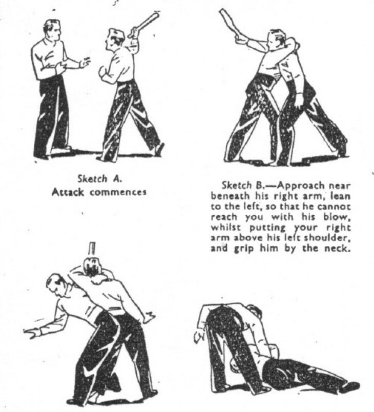 Counter to an overhead club attack.