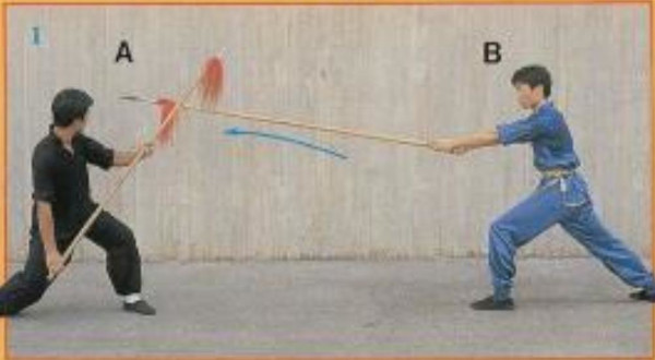 Two-handed throw point with Chinese spear