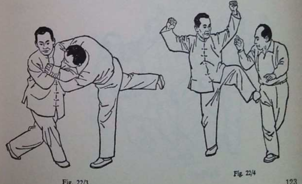 Wu tai chi twist throws attacker and kicks out.