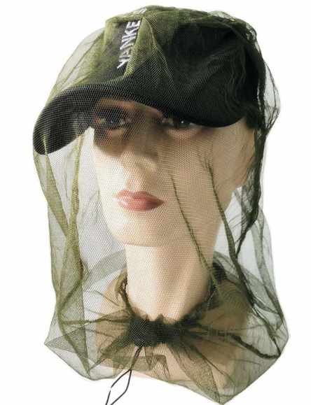 Insect head net worn over hat