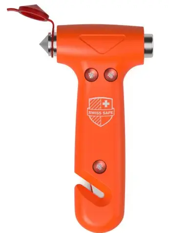 Escape hammer with seat belt cutter